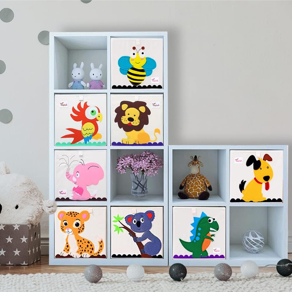 2 Pcs Foldable Animal Toy Storage Box/Bin/Cube, Collapsible Storage Organizer Chest Basket Container for Kids, Toddlers, Boys and Girls(13 x 13 x 13 Inch, Lion & Bee)