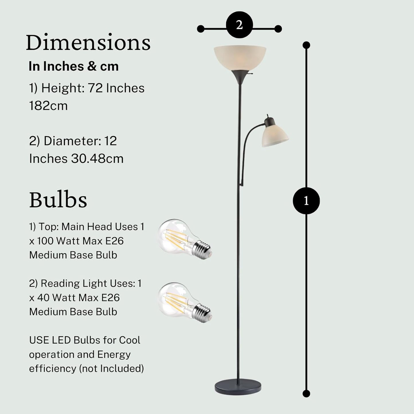 Adjustable Black Floor Lamp With Reading Light, Tall Lamp For Living Room, Bedroom, Office, Susan 72" Standing Lamps For Living Room, Corner Light, Stand Lamp, Floor Lamps For Living Room Modern