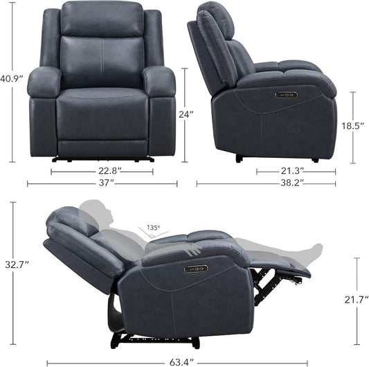 Power Lift Recliner Chair for Elderly, Leather Electric Recliner with Massage and Heat, Adjustable Power Headrest and Charging Ports, Heated Vibration Sofa for Living Room