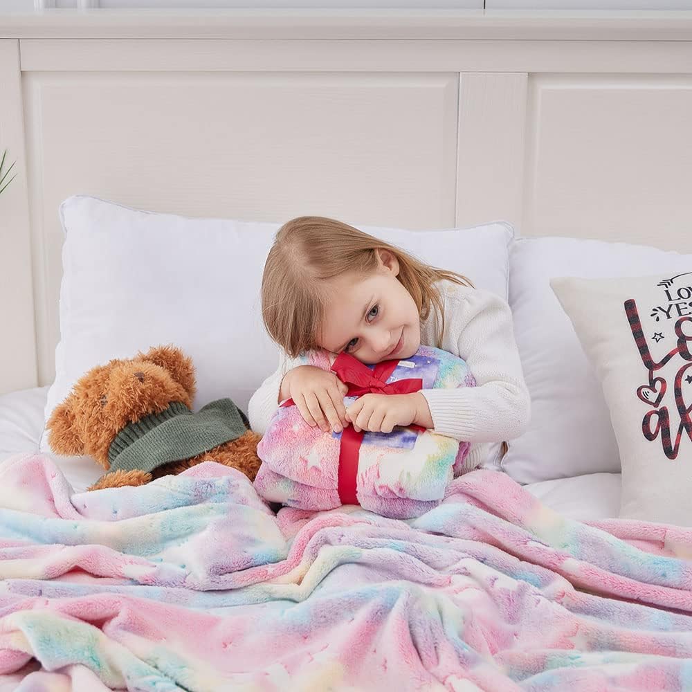 Glow in The Dark Throw Blankets Color Unicorn Stars Fairy Blanket Luminous Soft Plush Light Grey Fleece Blanket for Girls Boys Kids Birthday Christmas Adult Gifts Large 50" X 60" (Color Unicorn)