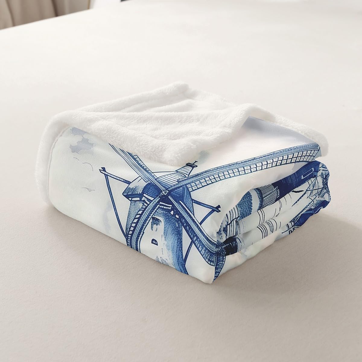 Erosebridal Vintage Dutch Windmill Plush Blanket Throw 50x60 Delft Blue Farm Throw Blankets Rustic Farmhouse Blanket
