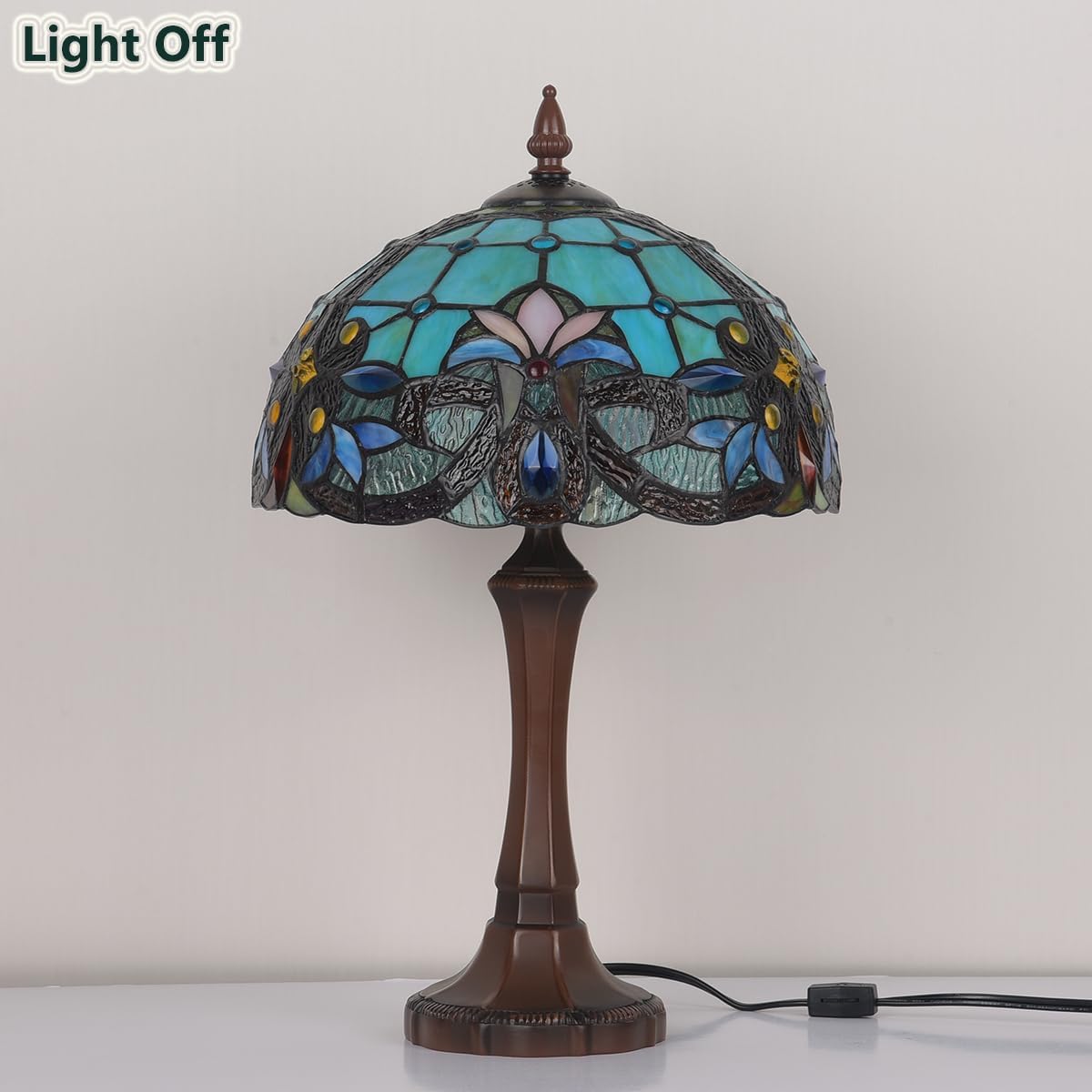 Tiffany Table Lamp,Green Stained Glass Table Light,Antique Style Medium Size Desk Lamp Vintage Bedside Reading Lamp for Living Room Bedroom Office