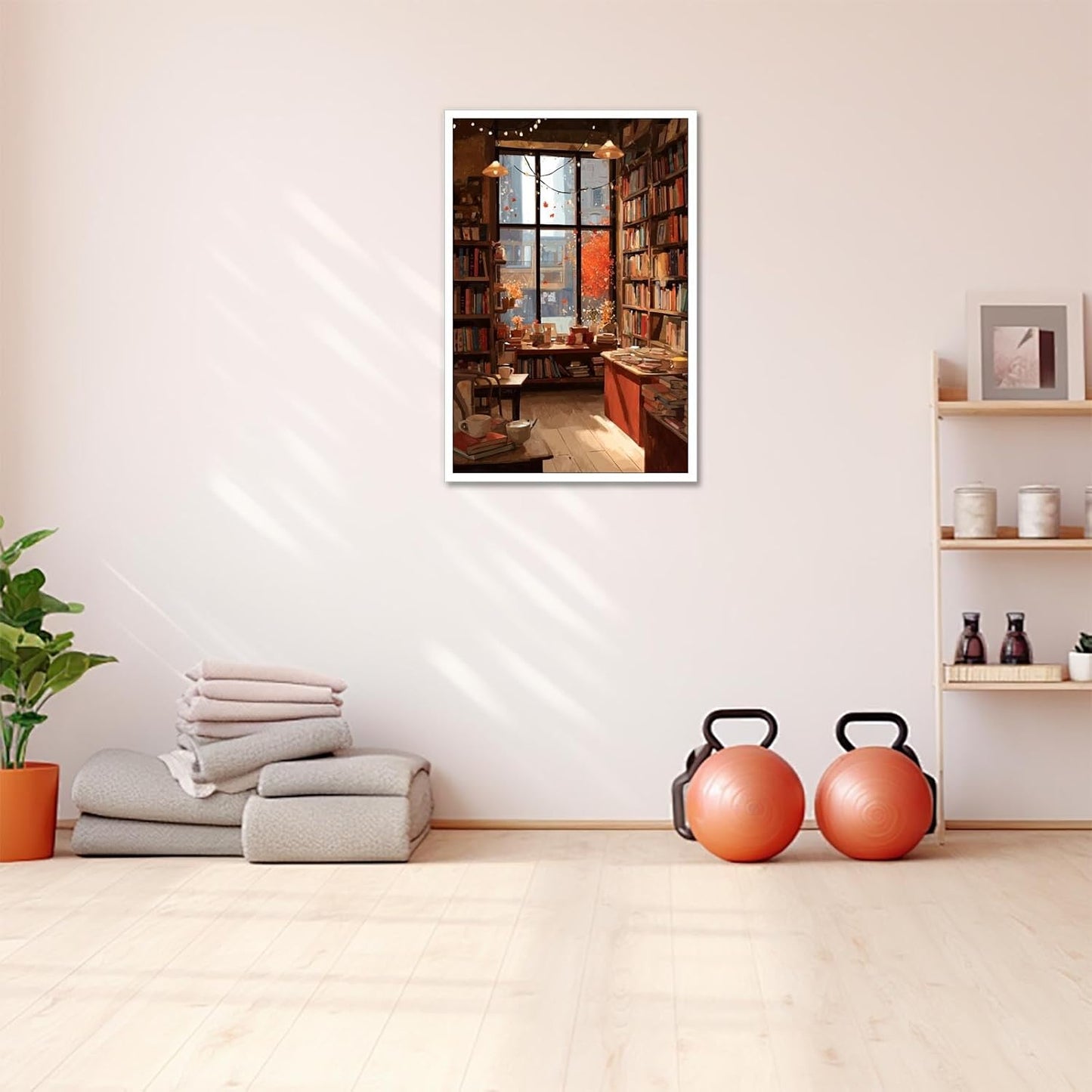Trendy Library Bookstore Poster Cozy Reading Canvas Wall Art The Comfort Of Autumn Bookshelf Book Aesthetic Prints Painting For Living Room Bedroom Office Wall Decor 12x16in Unframed