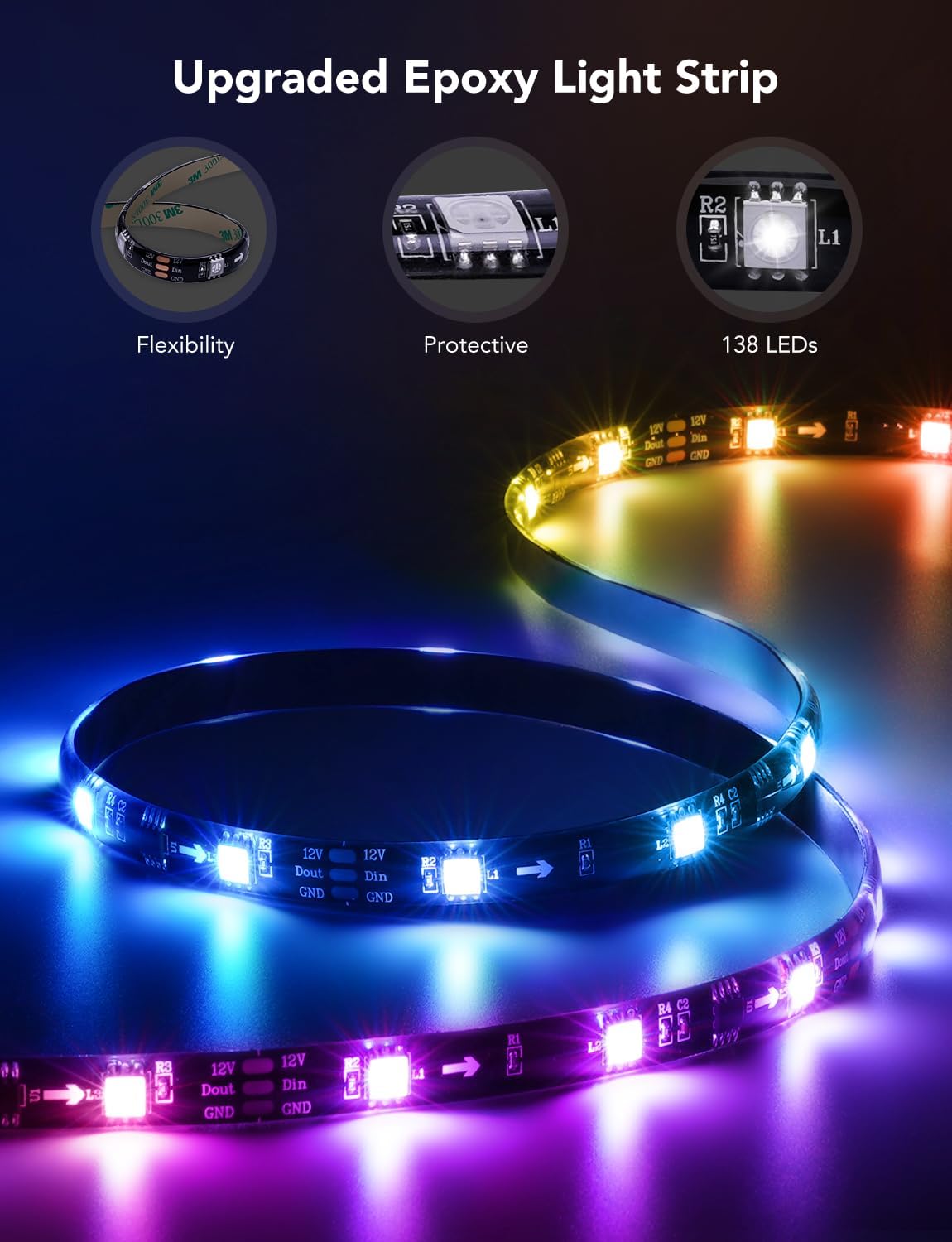 Govee TV LED Backlight,RGBIC Smart LED Strip Lights for 70-80 inch TVs, Bluetooth and Wi-Fi Control, Works with Alexa & Google Assistant, Music Sync, 99+ Scene Modes, Adapter
