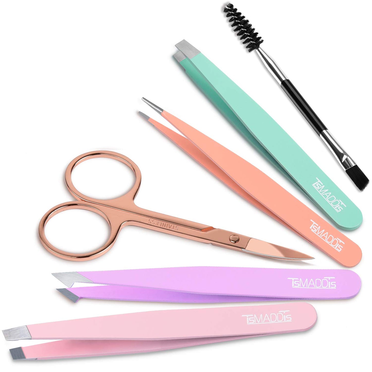 TsMADDTs 6 pcs Tweezers Set for Women, Eyebrow Tweezers with Curved Scissor for Ingrown Hair, Hair Plucking Daily Beauty Tools with Leather Travel Case
