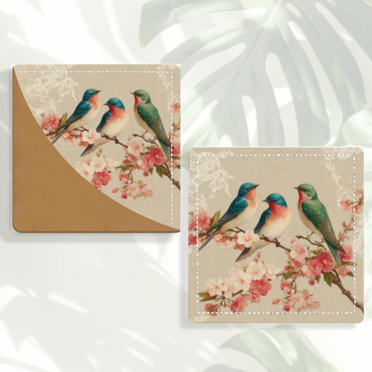 2PCS Leather Bookmarks 3.54 x 3.54 Inch Bird and Cherry Blossom Design Reading Accessories for Books Journals Bibles Travel Diary Students Teachers and Book Lovers Gift