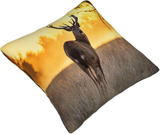 All-Season Square Pillow Covers 18"X18", Antler Red Deer, Decorative Throw Pillow Covers for Sofa Bed Couch, Hidden Zipper Cushion Cover, Square Lumbar & Accent Pillowcases for Home Decor