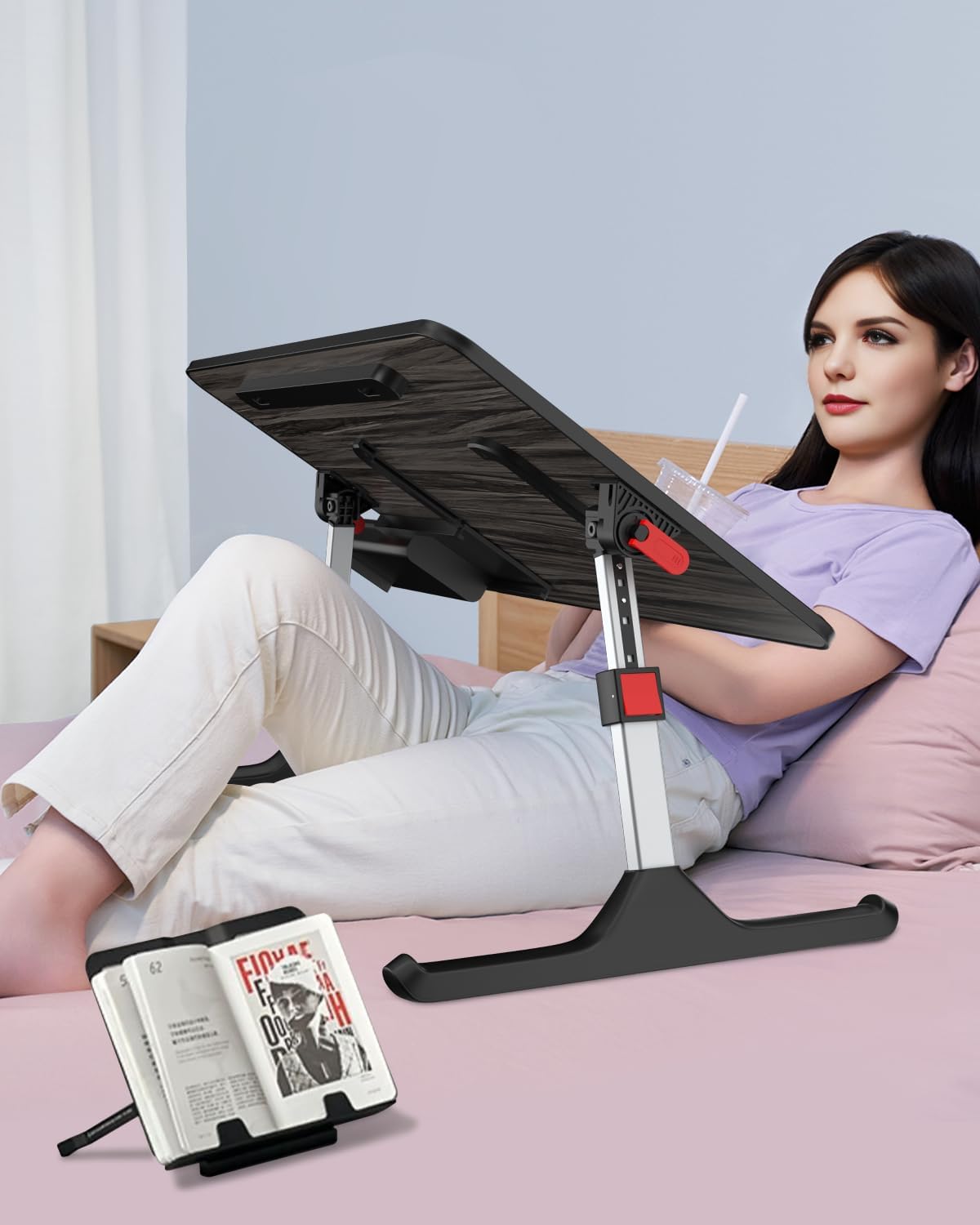 NEARPOW Laptop Desk for Bed, Adjustable Foldable Bed Table Lap Desk, Computer Tray Laptop Stand with Book Stand,Wrist Rest, Storage Drawer Foldable Lap Desk for Adults Kids Writing Work Study Couch