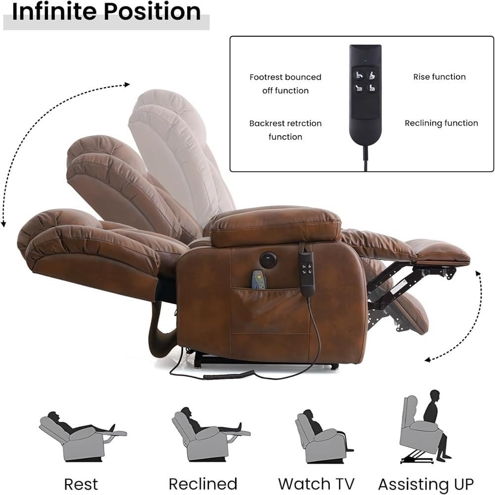 Dual Motor Power Lift Recliner Chair for Elderly with Heat and Massage Lay Flat Sleeping Recliner Infinite Position Breathable Leather Remote Control USB Port Adjustable Headrest
