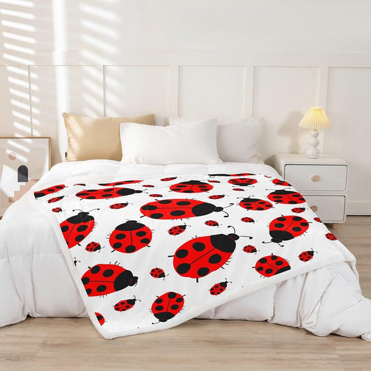 Feelyou Ladybug Sherpa Blanket 3D Ladybug Printed Fleece Throw Blanket for Kids Boys Girls Flying s Plush Blanket Entomology Decor for Sofa Bed Couch,Throw 50x60 Inch