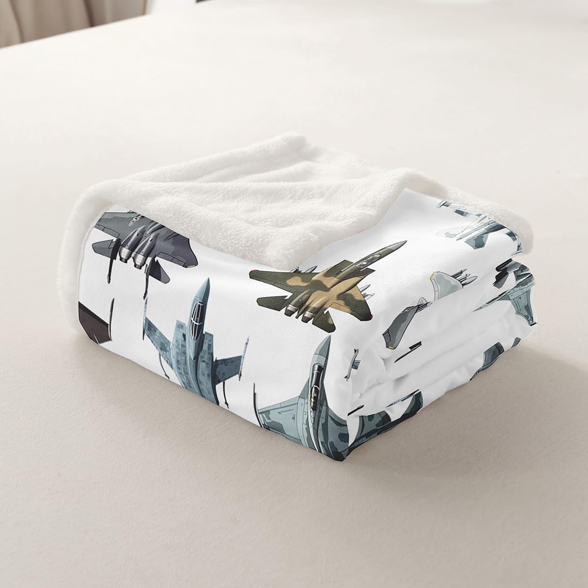 Erosebridal Fighter Aircraft Blanket for Kids Boys, Camouflage Military Jet Print Throw Blanket for Youth Men, Army Fighter Jet Fleece Blanket, Modern Flying Airplane Plush Blanket, Baby Size