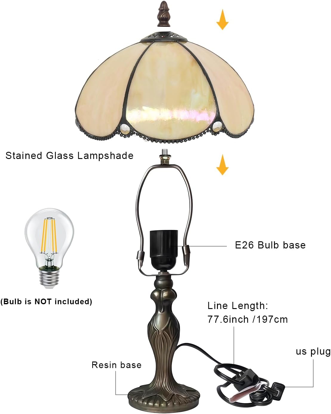 Tiffany Table Lamp, Stained Glass Lamp, Simple European Style, 8 Inch Small Night Light, for Bedroom Living Room Office