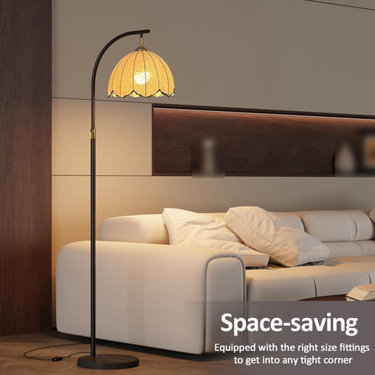 Arc Floor Lamp Adjustable Height Tall Light Sofa Side Standing Reading Lamp 3 Color Temperature LED Vertical Lights with Marble Base Linen Floor Lamps for Tea Room Bedroom