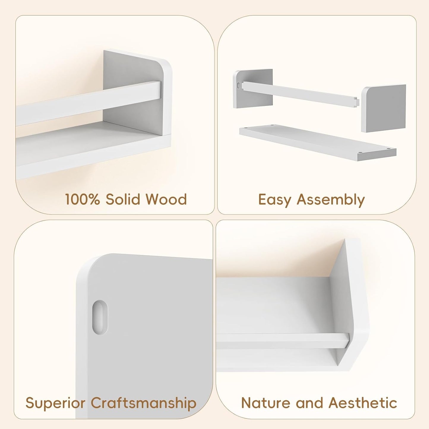 Floating Wall Nursery Book Shelves for Bedrooms Kids 16.5 Inch White Wooden Baby Book Shelf for Kids Rooms Set of 3 Nursery Shelves for Wall Mounted Toddler Bookshelf for Kids Wall