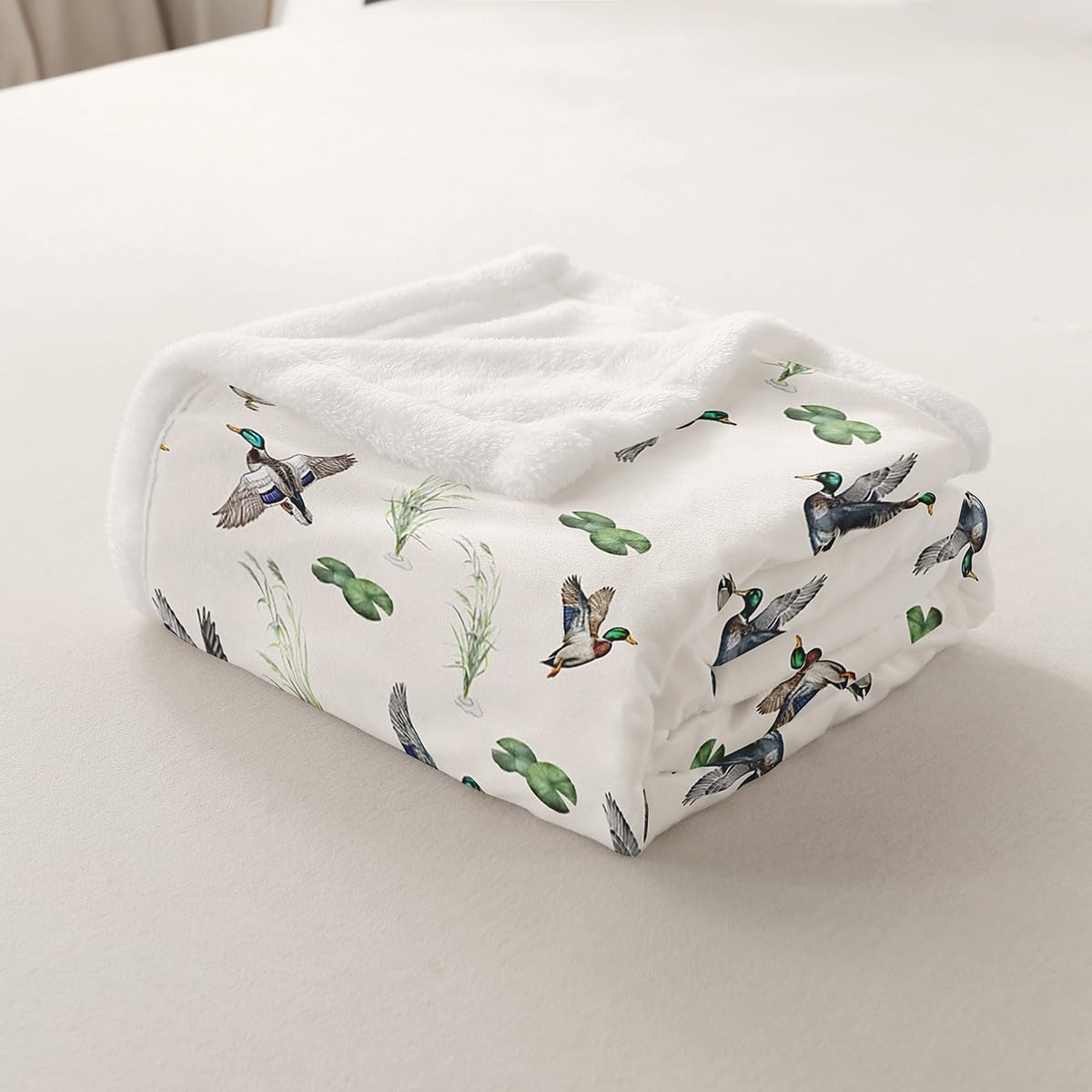 Erosebridal Mallard Duck Blanket Pink Floral Flowers Throw Blanket Throw Green Plants Leaf Fleece Blanket Country Minimalist Sherpa Blanket for Kids Girls Women Gift Decor