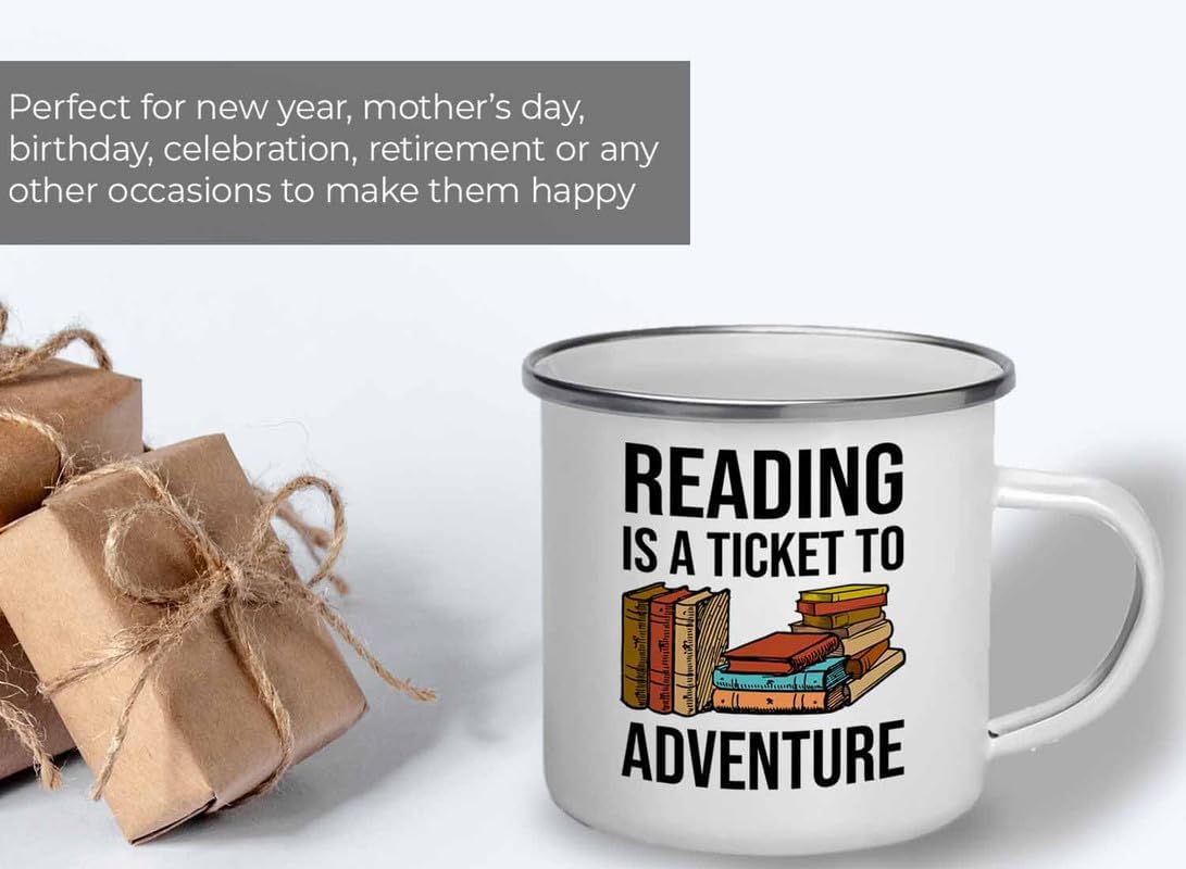 Reading Bookworm Camper Mug 12oz - Reading To The Adventure - Reading Reader Book Worm I Know Things Book Addict Book Lover Bookish Novelist Librarian Writer