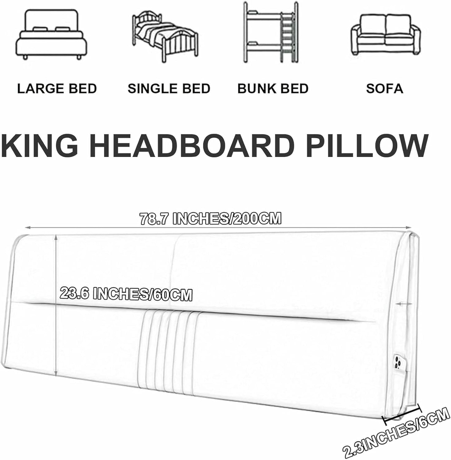 Large Support Backboard Headboard Wall Pillow Solid Color Wipeable Bedside Backrest Full Bed Rest Pillow Lumbar Support Pillowboard for Dorm Daybed,Beige,Paste/79x23x2In