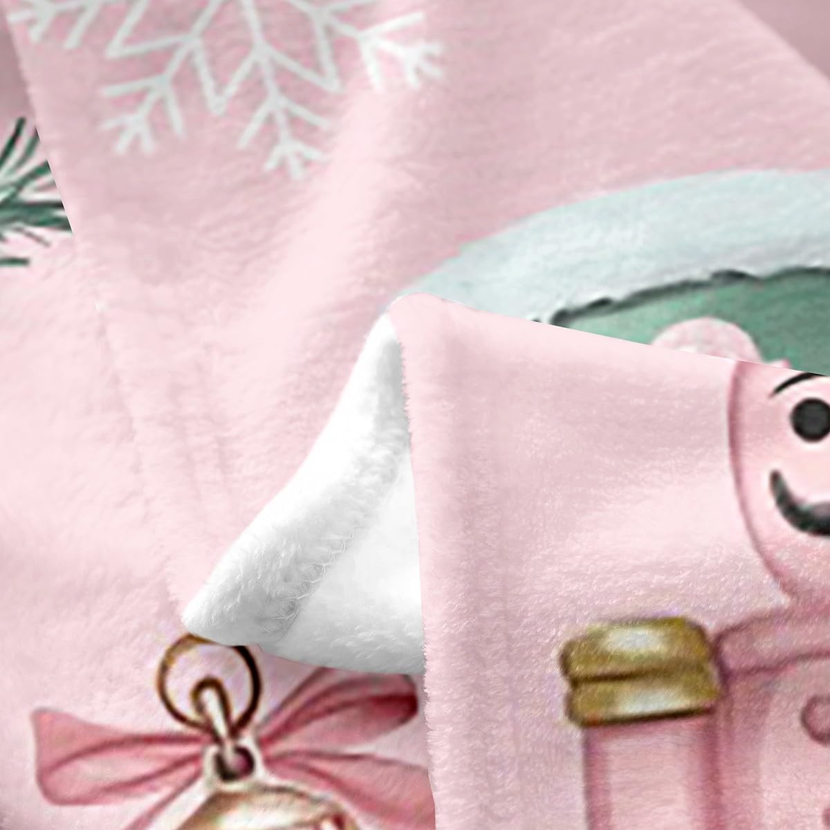 Pink Nutcracker Flannel Blanket,Kawaii Bowknot Cute Gingerbread Bed Blanket for Girls Women,Christmas Tree Snowflake Fleece Blanket,Princess Dreamy Fuzzy Blanket,Throw Size (50 x 60 Inches)