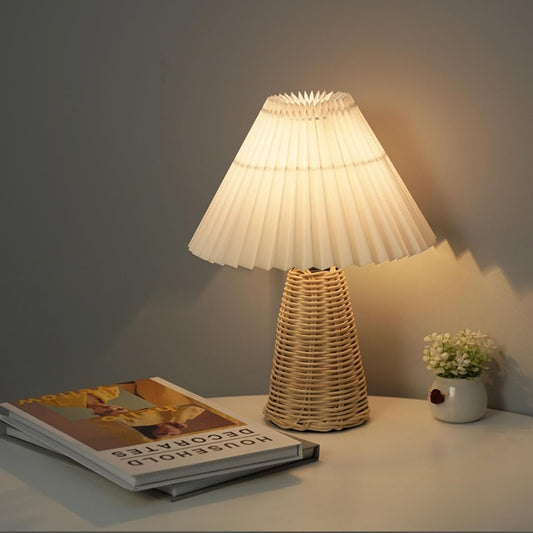 Desk Lamp, 2pcs Vintage Pleated Nightstand Lamp Soft Warm Bedside Lamp LED Lights with USB Cable Small Lamp for Living Room Decoration