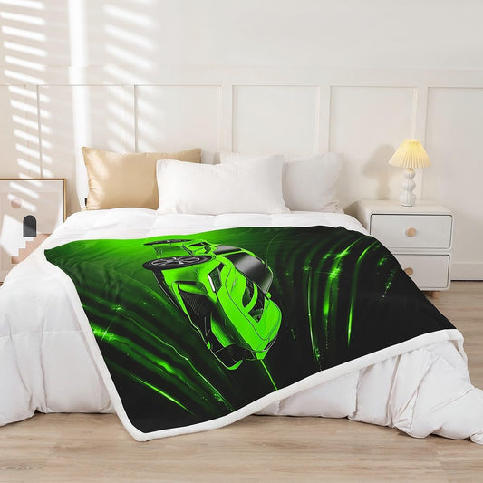 Feelyou Boys Green Race Car Fleece Throw Blanket Speed Sports Car Blanket for Kids Teens Adult Fast and Furious Plush Blanket Green Ombre Fuzzy Blanket for Sofa Bed Couch,Throw 50x60 Inches
