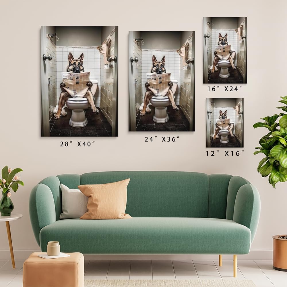 Funny Dog Bathroom Wall Decor German Shepherd Dog On Toilet Reading Newspaper Aesthetic Posters Cute Dog Art Prints Bathroom Art Bathroom Decor Bathroom Pictures Gift for Dog Lovers 16"x24"