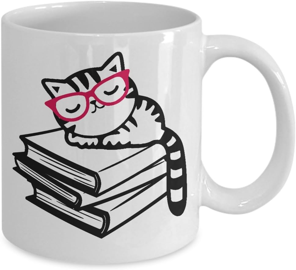 Cat Book Nerd Mug for Readers Who loves Reading and Cute Kitty with Glasses Funny Gift Coffee Cup Cat Book Nerd Mug for Readers Who loves Reading and Cute Kitty with Glasses Funny Gift Coffee Cup
