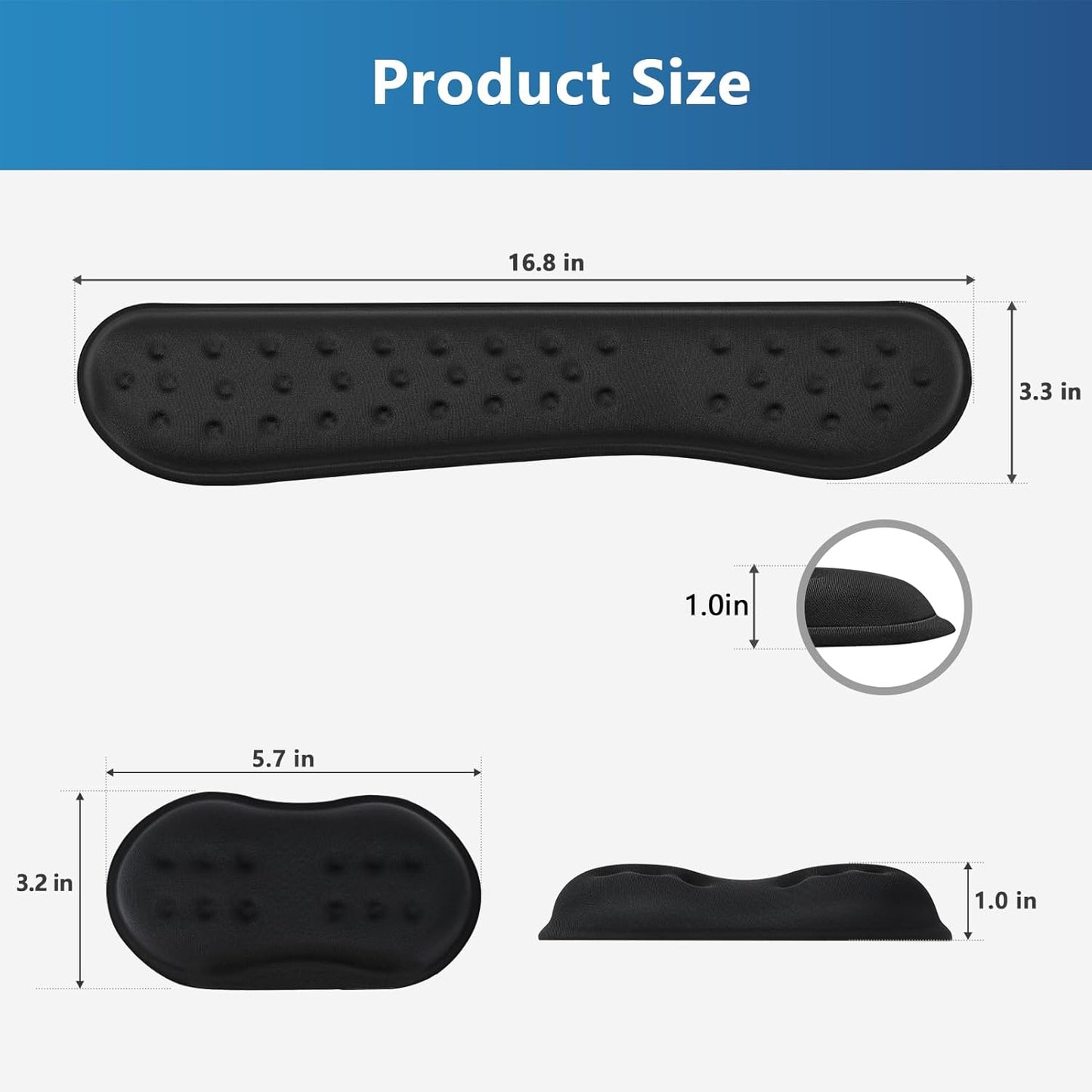 VANKEY Wrist Rest for Keyboard and Mouse, Ergonomic Computer Wrist Support Pad, Soft Memory Foam Palm Rest for Work, Gaming, Anti-Slip Gel Base, Easy Typing, Wrist Pain Relief, Black