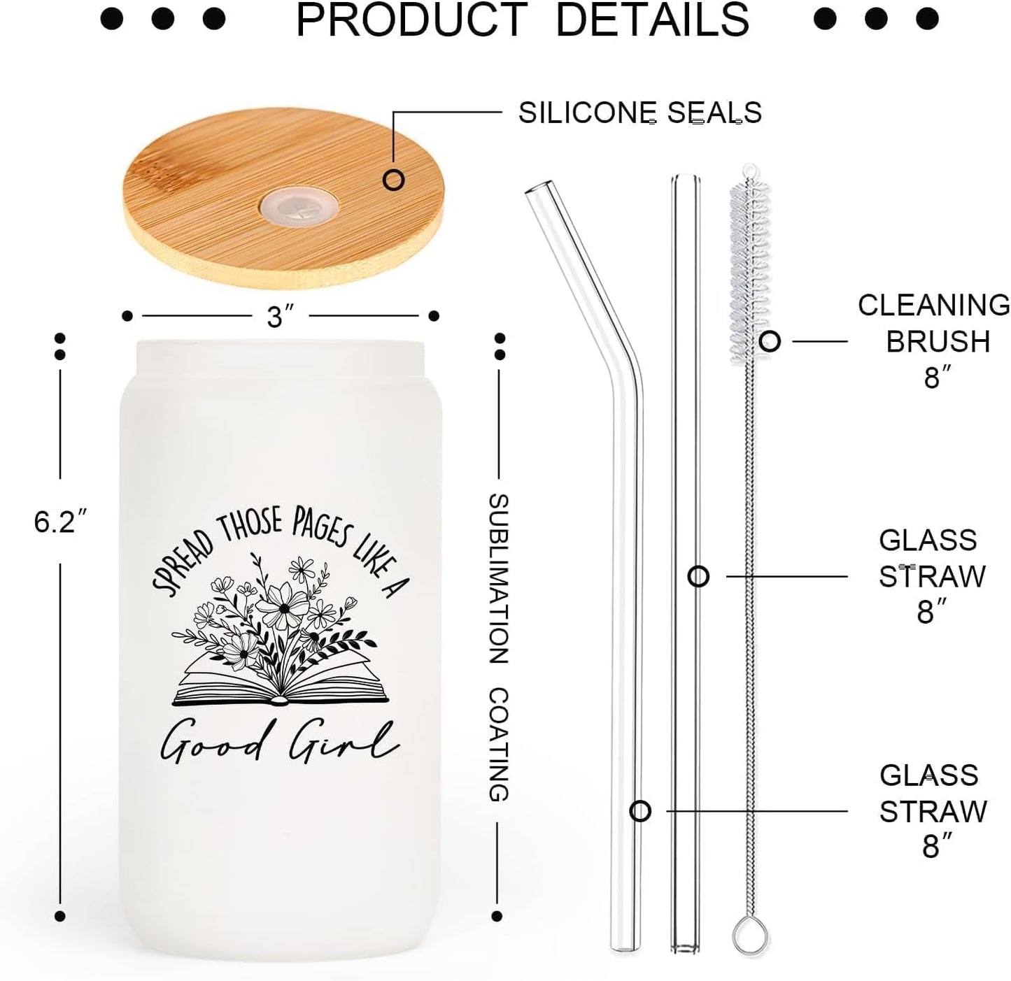 SteadStyle Book Lovers Gifts for Girl -16oz Glass Cups with Lid & Straw, Birthday Presents for Bookish, Funny Gift Readers Librarian Bookworm Reading Accessories & Book Club Gifts