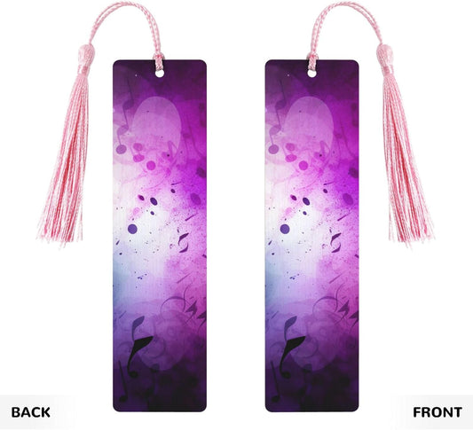 Purple Gradient Background Bookmarks Gifts for Women Men, Wooden Bookmarks for Book Lovers, Vintage Book Marks Ornaments with Tassel, Unique Personalized Reading Page Markers Pink