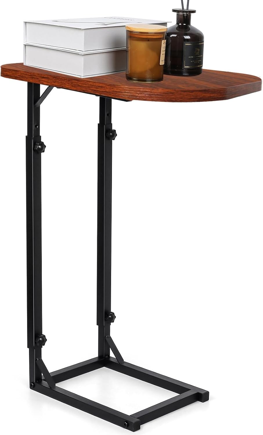 Premium Adjustable C-Shaped End Table for Couch, Mini Side Tables for Sofa, Small Coffee Table with Metal Frame, Beautiful and Practical Sidekick for Your Living Room, Bedroom, Bedside, Rustic Brown | Premium, Adjustable, for Couch, for Sofa, with Metal F