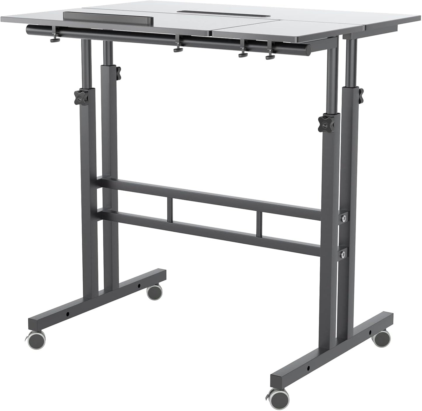 SDHYL 31.5 inches Movable Laptop Desk with Mouse Board Adjustable Height and Angle Anti-Slip Workstation Home Office Desk with Tablet Slot Portable Student Desk, Black, S7-ZS-101-2BK-US