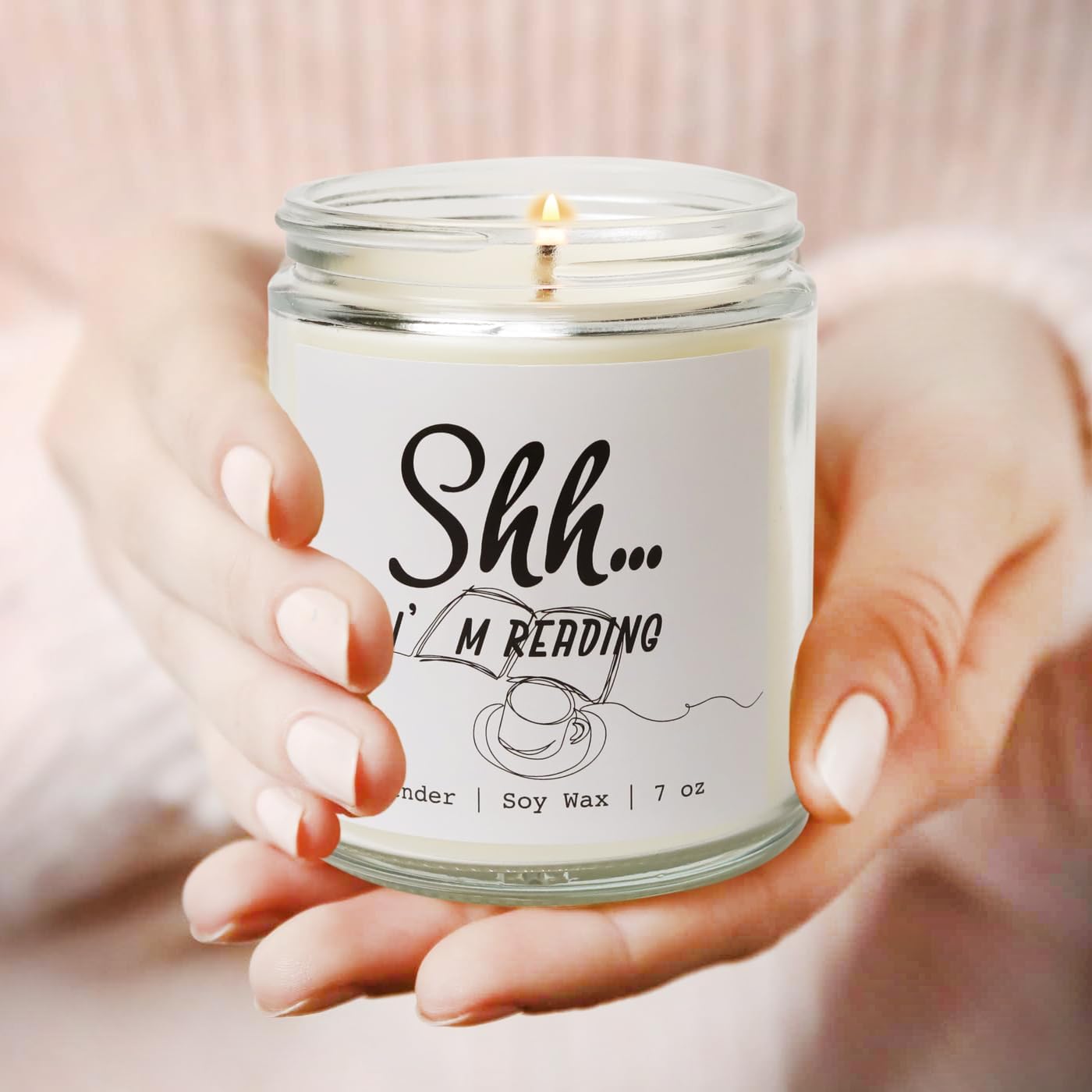 Book Lovers Gift - Shh I’m Reading Lavender Scented Soy Candle, 7 oz, Glass Jar - BookLovers Gift for Readers, Book Lovers Women, Librarians, and Bookworm Gifts for Women (Reading)