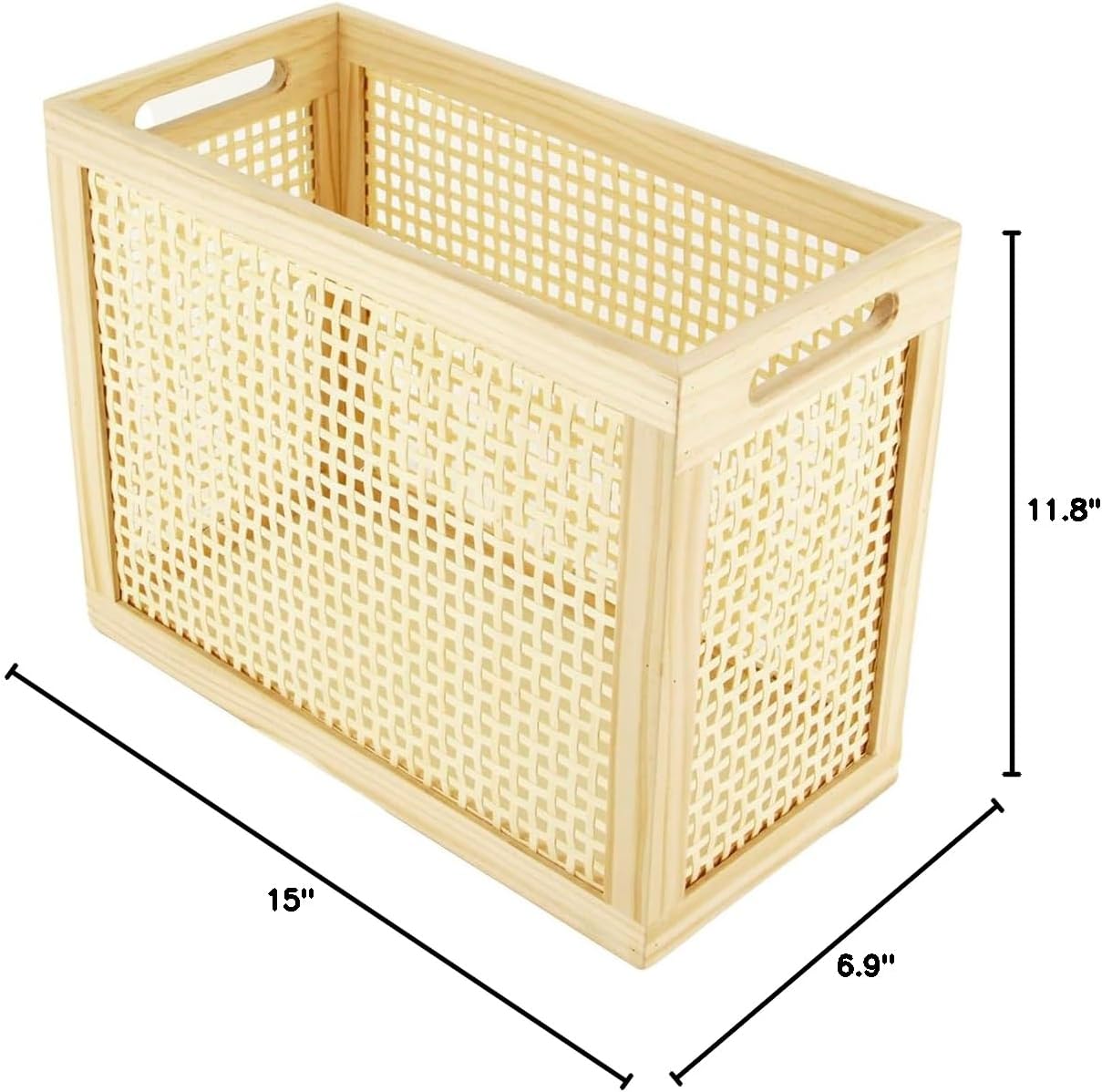 Wood Magazine Holder with Jute Rope Handles,Handcrafted Bamboo Toilet Roll Holder,Wicker Magazine Storage Organizer for Bathroom,Office and Desk -Rectangle- Natural- 15" D x 6.9" W x 11.8" H. (0.58)