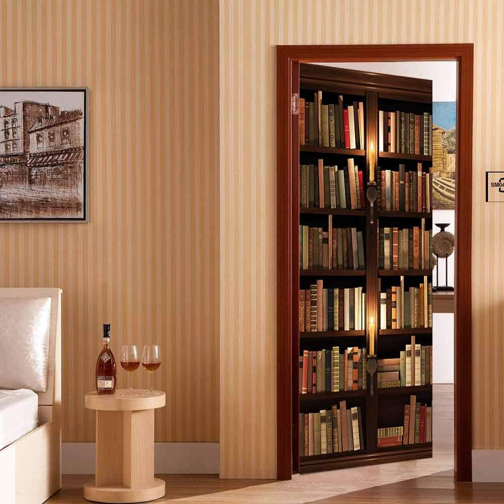 COLORSPRING 3D Book Shelf Door Stickers Decal Peel and Stick, Door Mural Covers Removable Wallpaper for Home Décor (MT-158)