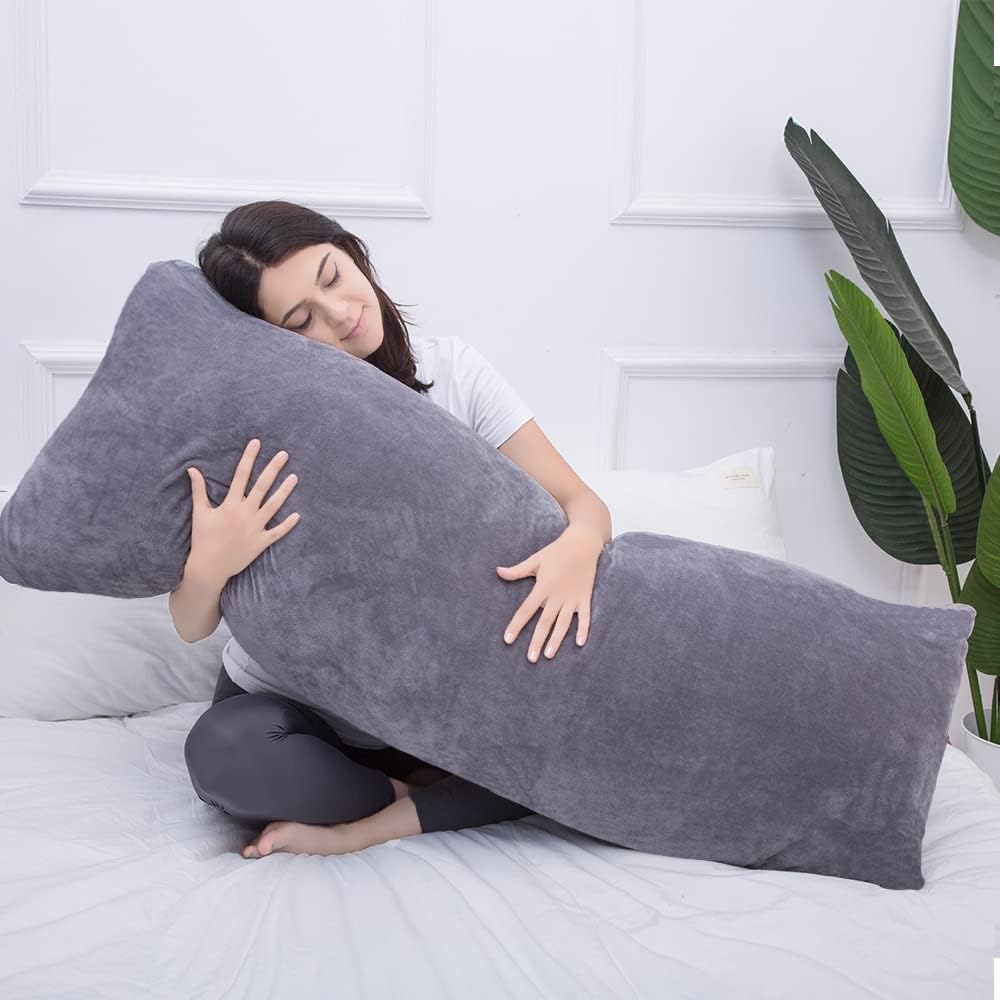 Full Body Pillow for Adults, Long Sleeping, Big Pillows Bed, Firm Large with Velvet Cover, 20x54 Inches (Dark Grey)