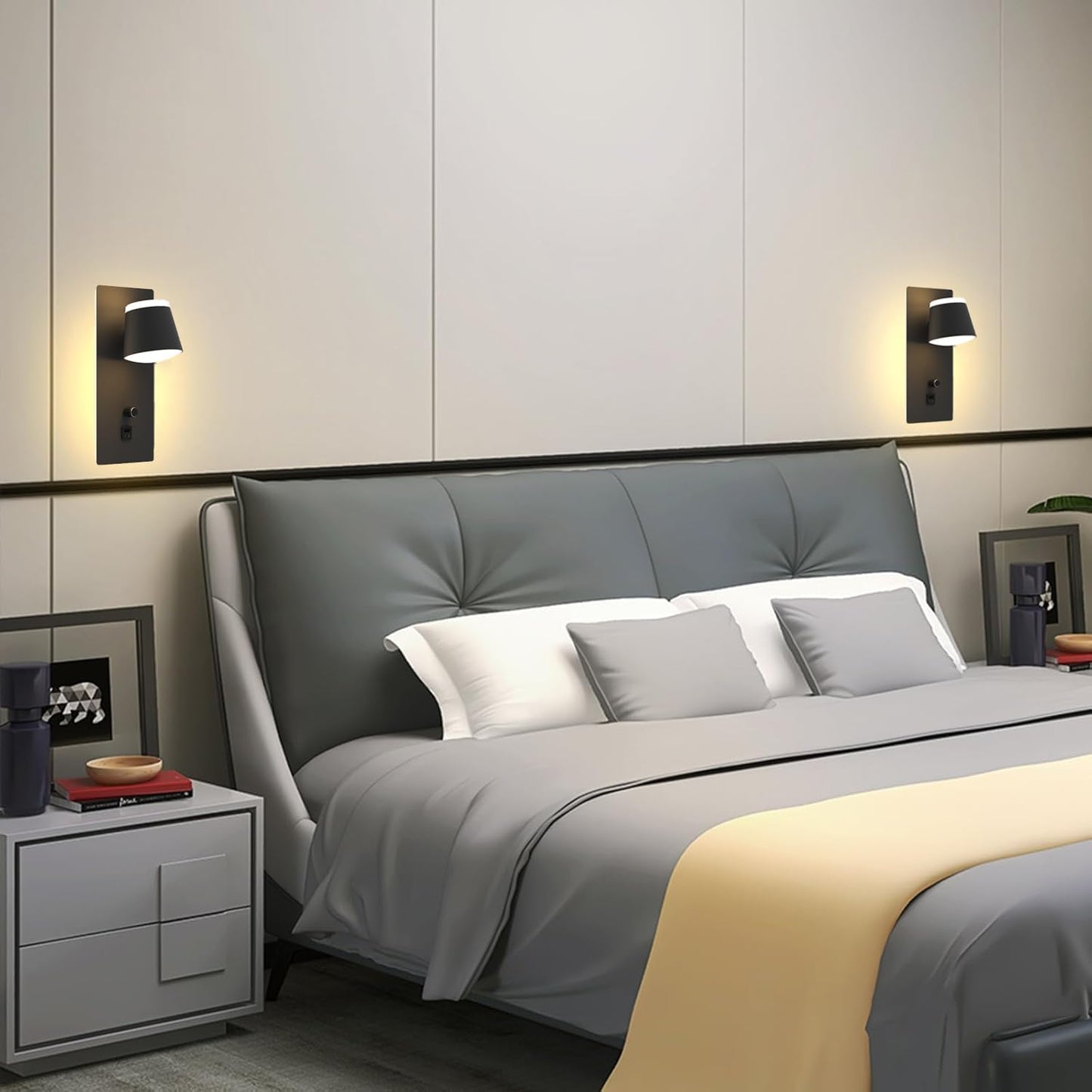 Sytmhoe LED Wall Sconce with Dimmer Switch,Modern Dimmable Bedside Wall Light with USB+Type C Port,3000K Up & Down Wall Mounted Lighting for Bedroom,Hallway,Stairway,Basement,Cafe,Home Decor(1 Pack)