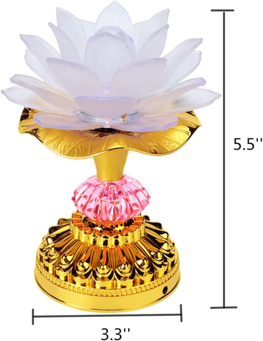 LACGO Pack of 2 LED Lotus Buddhist Lights Color-Changing Gradient Buddha Lotus Lamps Plug in or Battery-Operated Buddhist Lamp Worship Prayer Faith Supply Things (3.3''W/5.5''H, White)