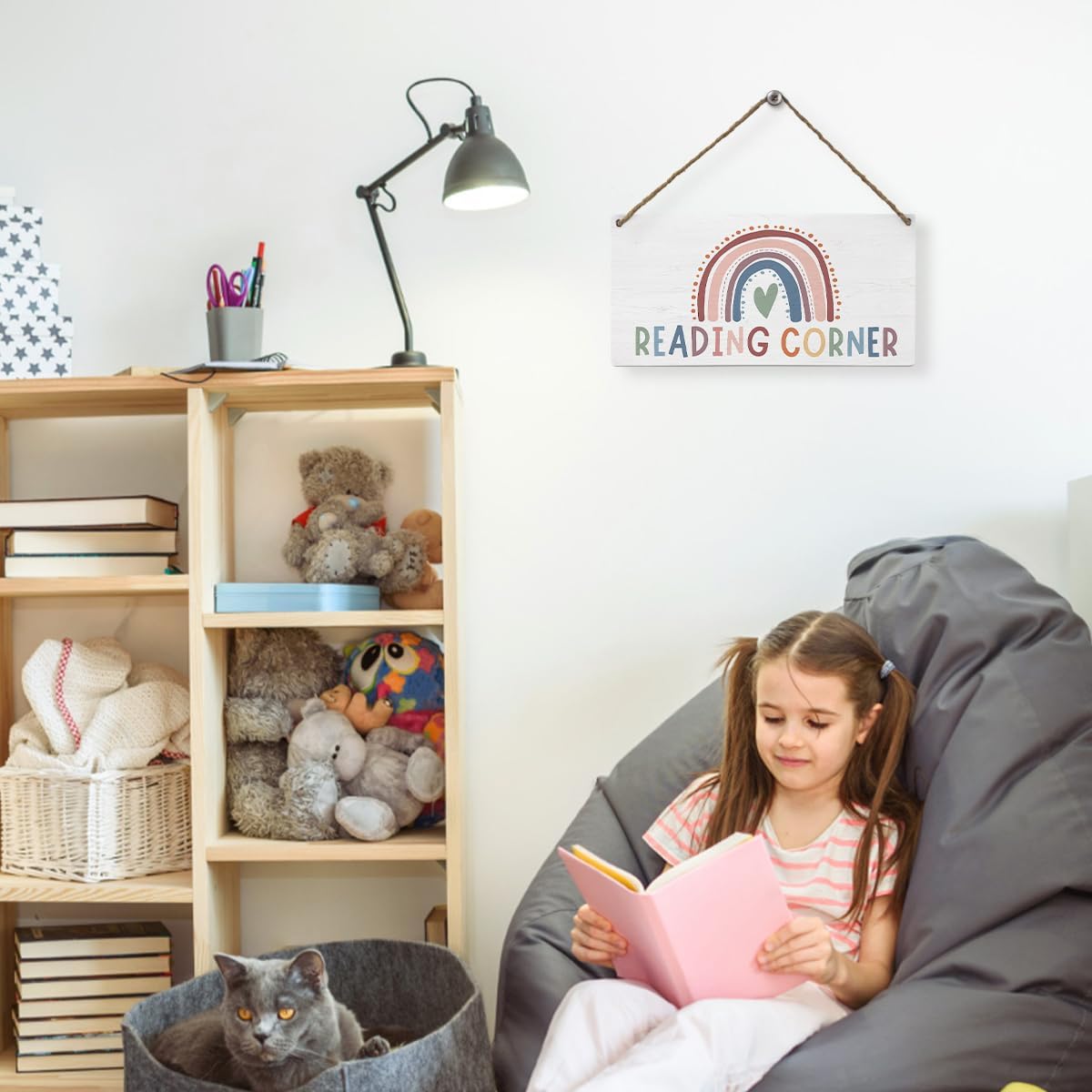 Mtrgdn Reading Corner Decor for Classroom,Boho Rainbow Classroom Wall Decor,Reading Nook Reading Corner Wall Hanging Sign for Homeschool Library Nursery Kids Room,12x6 Inch