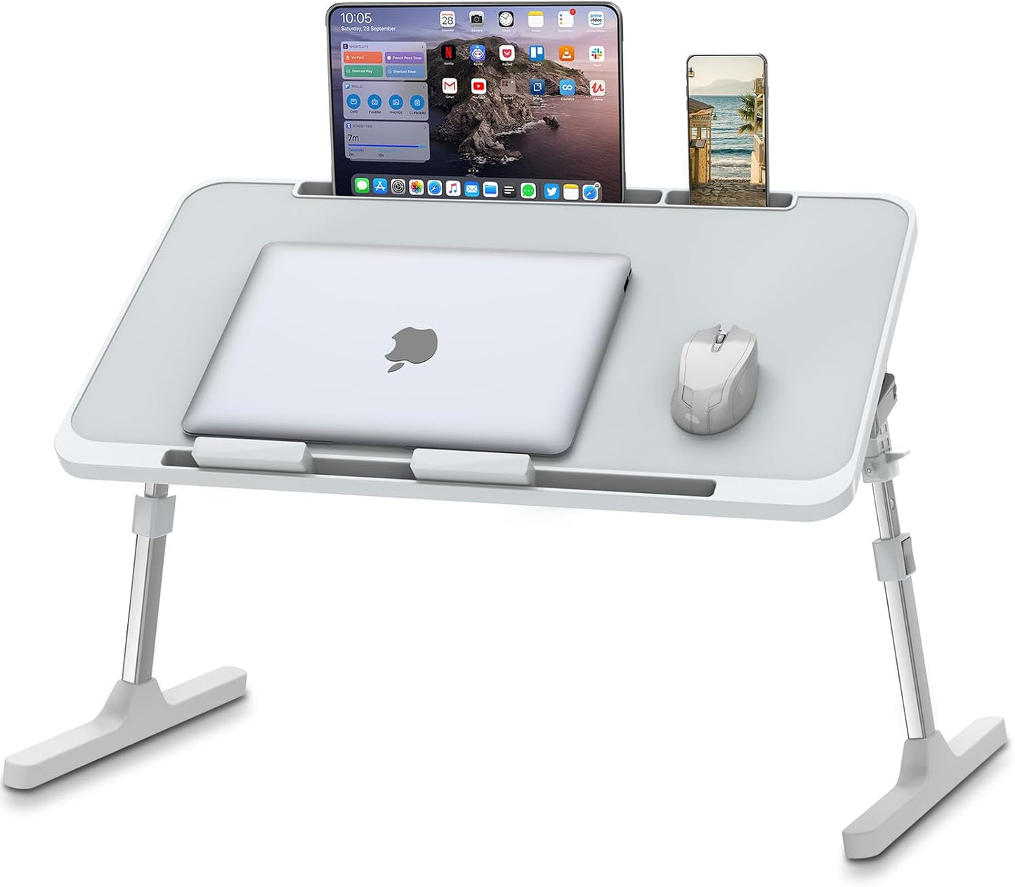 Zapuno Laptop Bed Desk, Height & Angle Adjustable Laptop Bed Tray Table Lap Stand with Tablet & Phone Slot, Light Weight Foldable Portable Lap Desk for Couch Chair Floor Desk for Adults, Kids