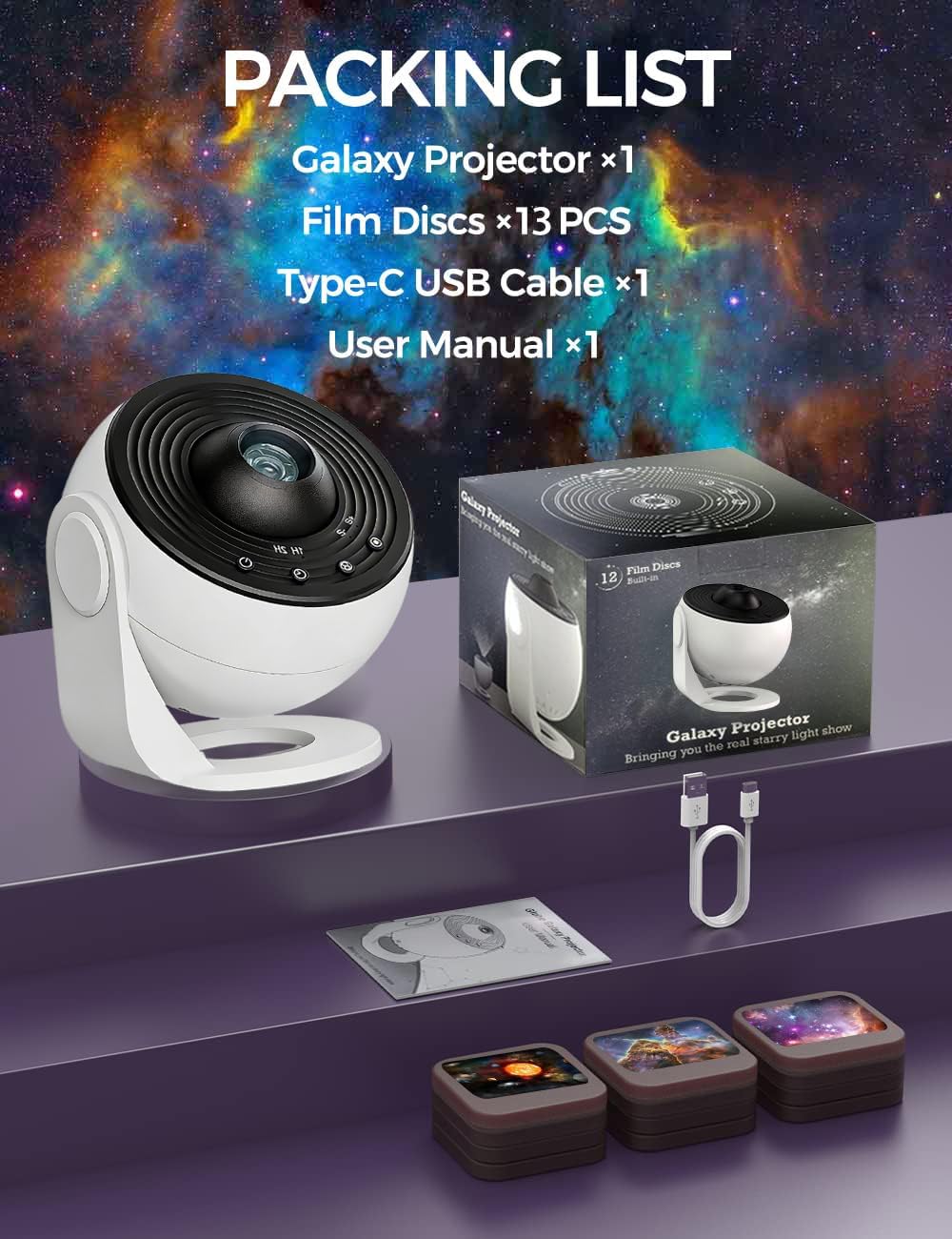 Pro Galaxy Projector, 13 in 1 Planetarium Star Projector for Bedroom Decor, 360° Rotating Nebula Projector Lamp, Timmer Starry Night Light Sleep Projector for Kids,Ceiling,Room Decoration,Gifts