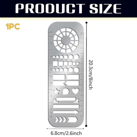 ORIGACH Metal Bookmark Template with Scale, Stainless Steel Painting Template, Stainless Steel Stencils for Journaling, Planner, Engraving, Crafts, 2.7×8Inch