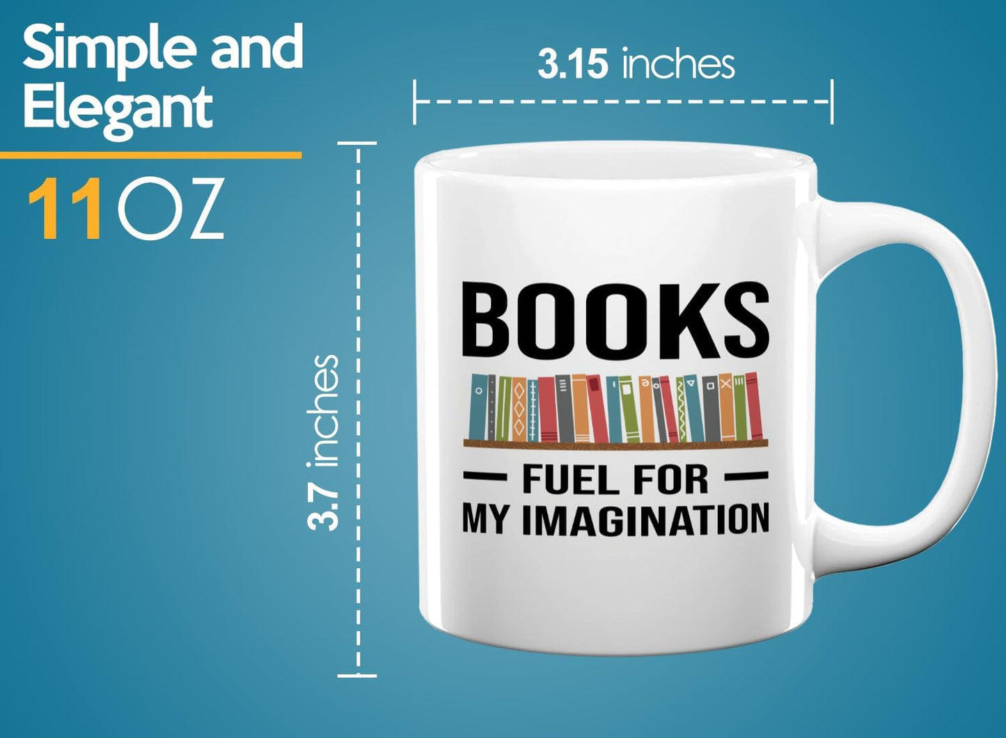 Book Lover Coffee Mug 11oz White -Fuel for Imagination - Writer Editor Bookish Librarian Bibliophile Bookish Grammar Philosophers