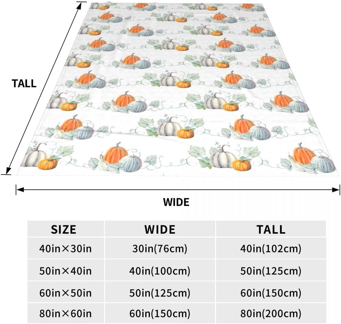 Fall Pumpkin Throw Blanket, Watercolor Blue and Orange Pumpkin Pattern, Warm Soft Cozy Flannel Bed Blankets, Modern Farmhouse Decor for Bed, Couch, Sofa and Chair, 60 x 80 inches