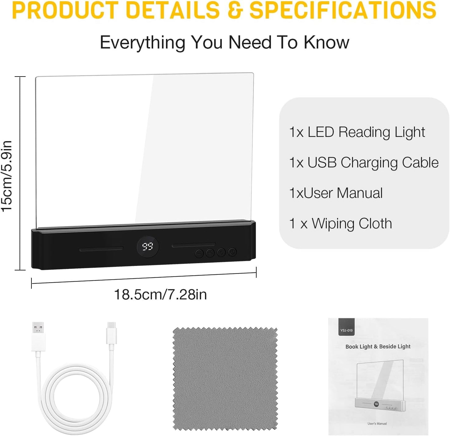Book Light, Rechargeable Led Reading Light for Book, Clear LED Flat Book Lights for Reading in Bed at Night with 3 Colors & Timer, Dimmable Panel Plate Book Lamp, Bookish Gifts for Readers Kids