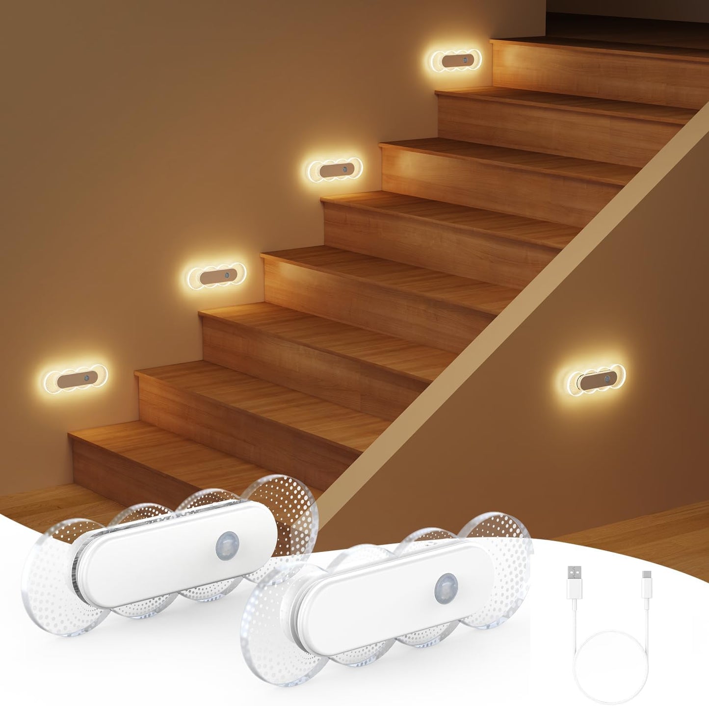 Motion Sensor Night Light for Bathroom & Toilet, Rechargeable Wireless Stick-On Indoor Lights, Magnetic No Drill for Hallway Stairs Bedroom, Warm White 3000K LED, Auto On/Off, 2 Pack
