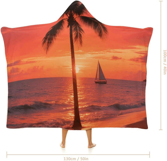 TPalm Tree Wearable Hoodie Blanket for Women Men Fleece Blanket with Hood Oversized Warm Cozy Gifts