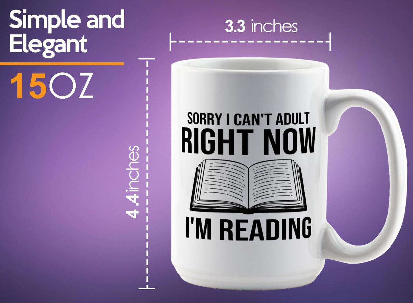 Book Lover Coffee Mug 15oz White -Sorry I cant - Bookworm Literature Library Book Lover Reader Booked Editor Intellectual Studious