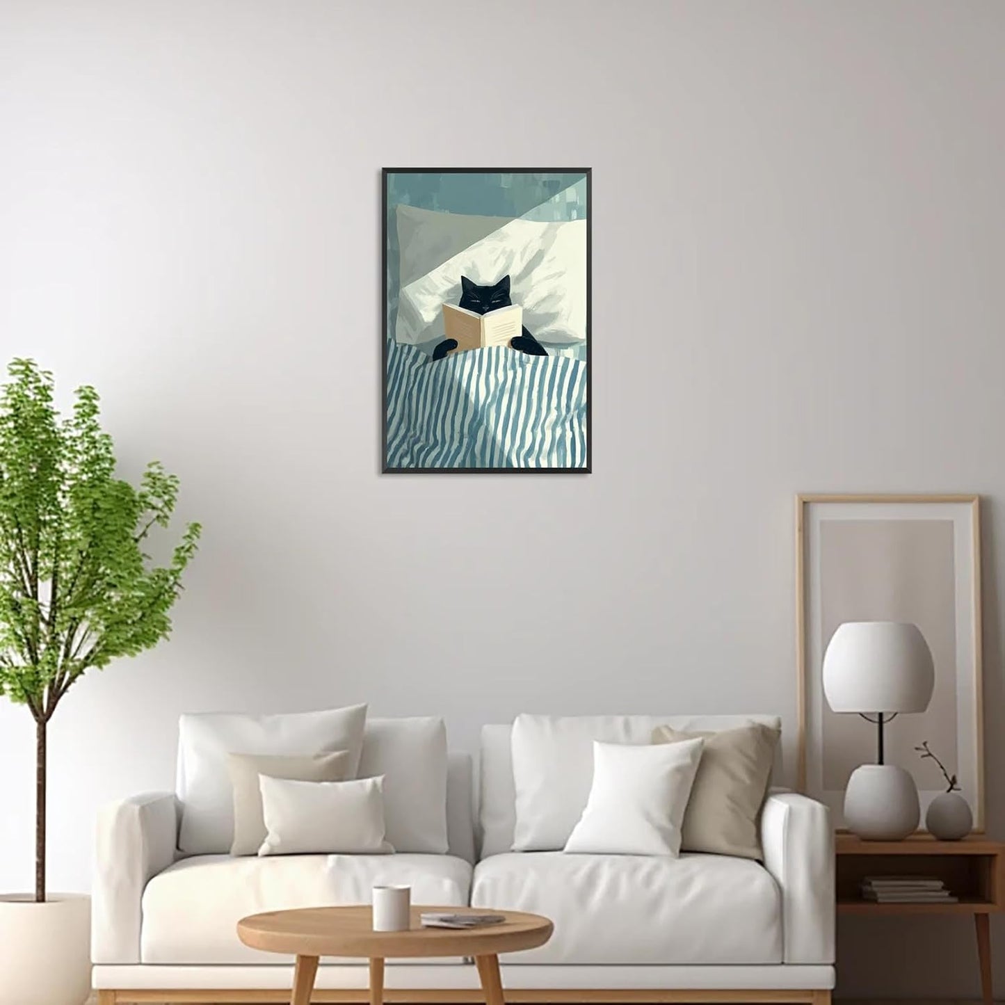 Funny Black Cat Reading Poster Trendy Animal In Bed Canvas wall art Minimalist abstract Pet Aesthetic watercolor Prints Painting For Living Room Bedroom Office Wall Decor 12x16in Unframed