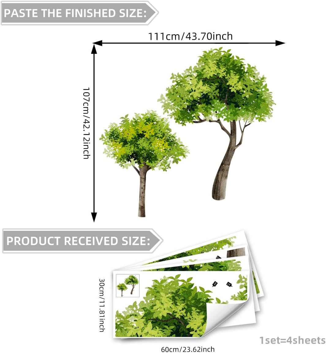 Runtoo Large Tree Wall Decals Green Plants Forest Peel and Stick Wall Mural Stickers for Kids Room Classroom Nursery Living Room Decor