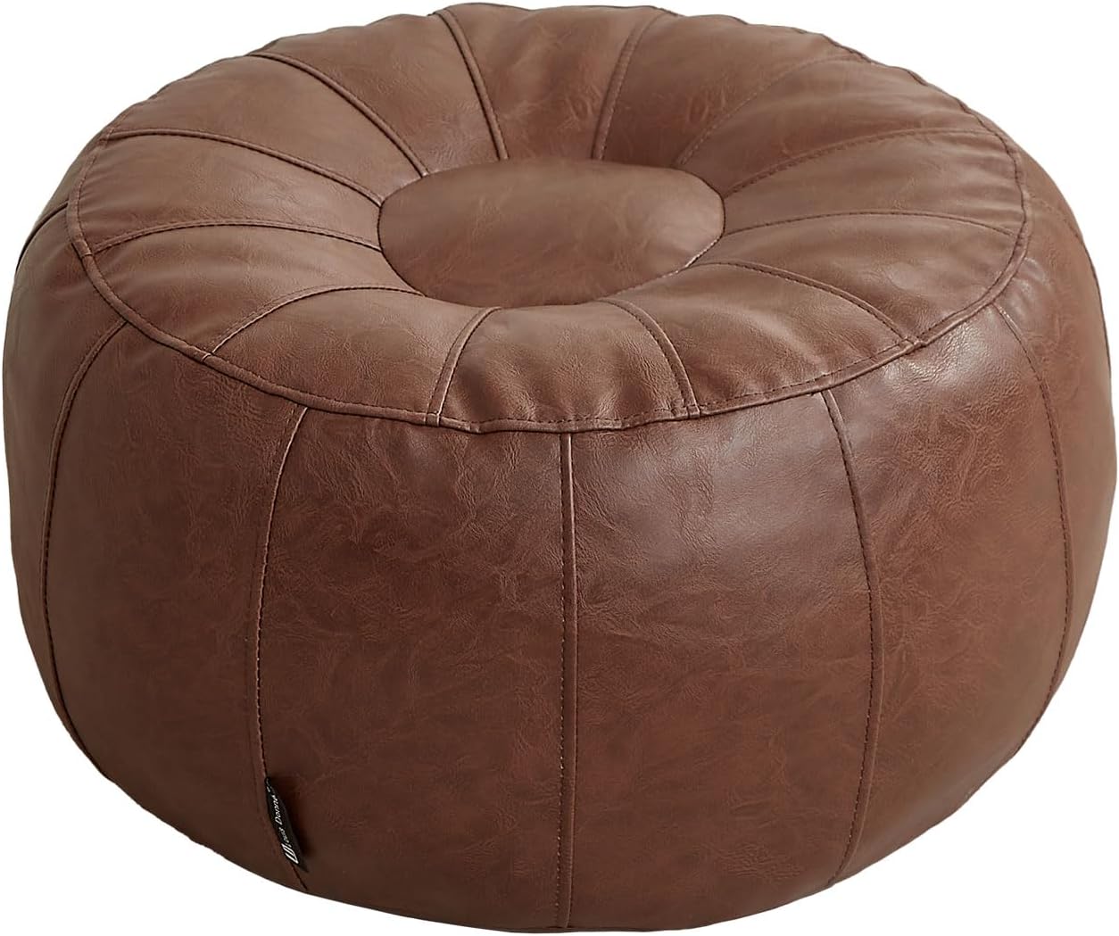 Louis Donné Unstuffed Pouf Stool Ottoman Footrest Cover Only Moroccan Vintage Storage Clothes Waterproof Faux Leather Small Bean Bag Cover Kits Reading Camping Travel pet Friendly (Only Cover)(Brown)